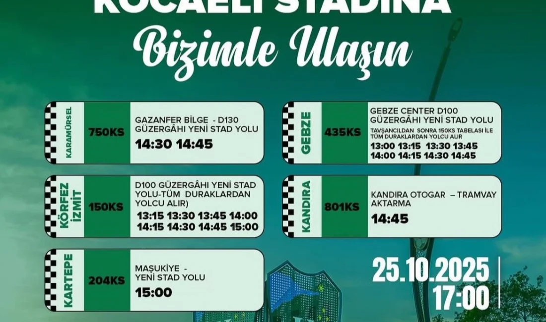 Kocaelispor maçına ulaşım seferberliği  Kocaeli Büyükşehir Belediyesi, Kocaelispor-Alanyaspor maçına taraftarların hızlı, güvenli ve